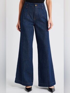 Frame Darted Wide Leg High Rise Dark Wash Jean Sz 28